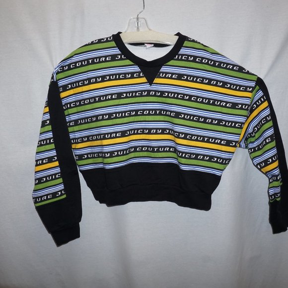 JUICY COUTURE Racer Stripe French terry sweatshirt LARGE relaxed crop B-30 - Picture 2 of 9